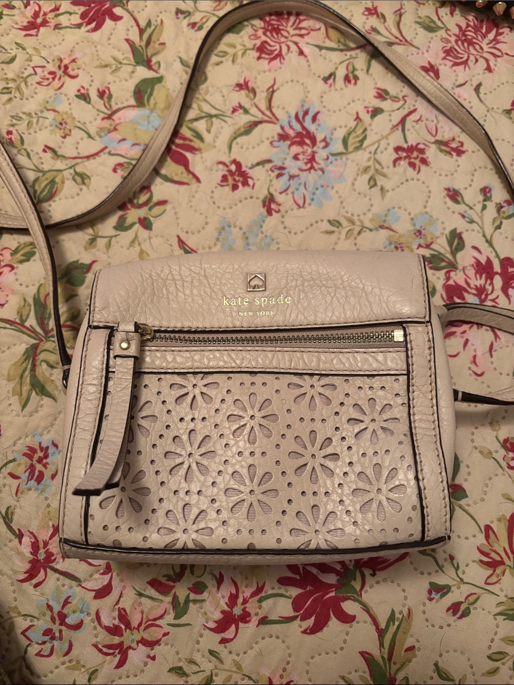 kate spade cream floral laser-cut leather crossbody